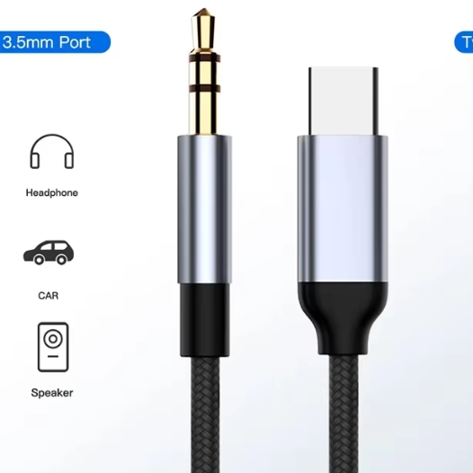 USB-C naar 3.5mm AUX Kabel – Type-C Audio Adapter voor Koptelefoon en Auto