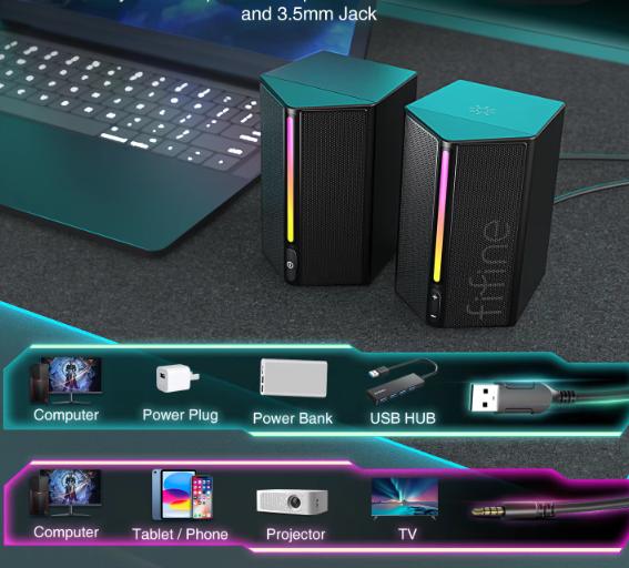 Gaming Luidsprekers RGB Stereo Surround USB met Touch Bediening