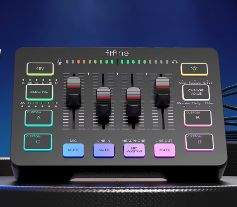 USB Gaming Audio Mixer met XLR en 48V Fantoomvoeding RGB