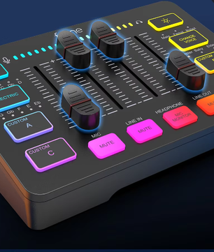 USB Gaming Audio Mixer met XLR en 48V Fantoomvoeding RGB