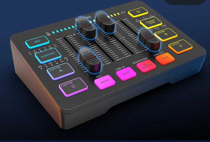 USB Gaming Audio Mixer met XLR en 48V Fantoomvoeding RGB