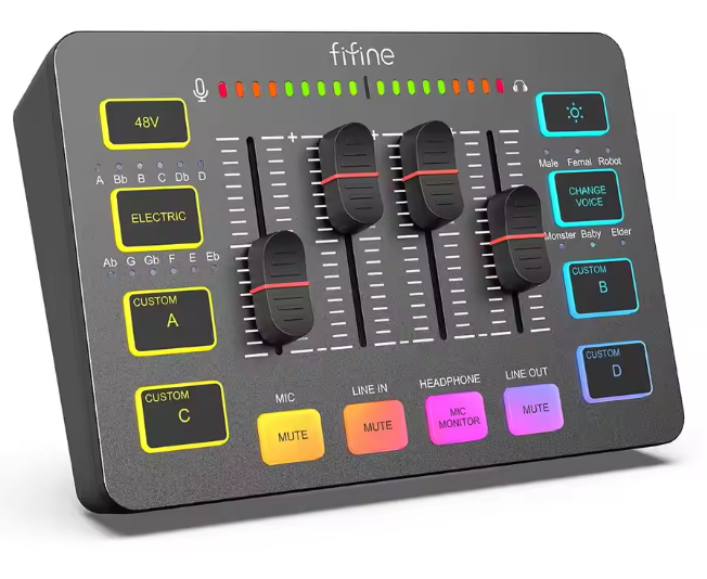 USB Gaming Audio Mixer met XLR en 48V Fantoomvoeding RGB
