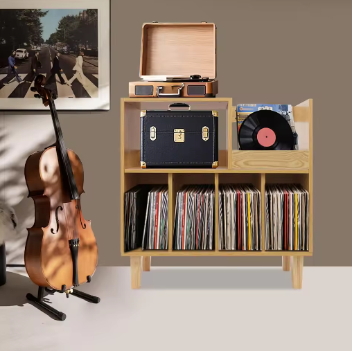Platenspeler Standaard met 6 Vakken Vinyl Opbergmeubel