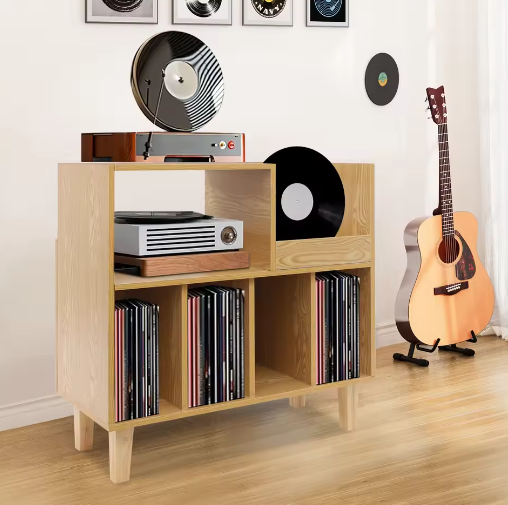 Platenspeler Standaard met 6 Vakken Vinyl Opbergmeubel