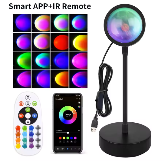 Slimme Zonsondergang Lamp – LED Projectie Nachtlamp met RGB, App Bediening en Afstandsbediening