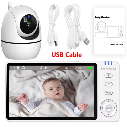 5 Inch Video Babyfoon met Camera – 4x Zoom, Nachtzicht en 2-Weg Audio