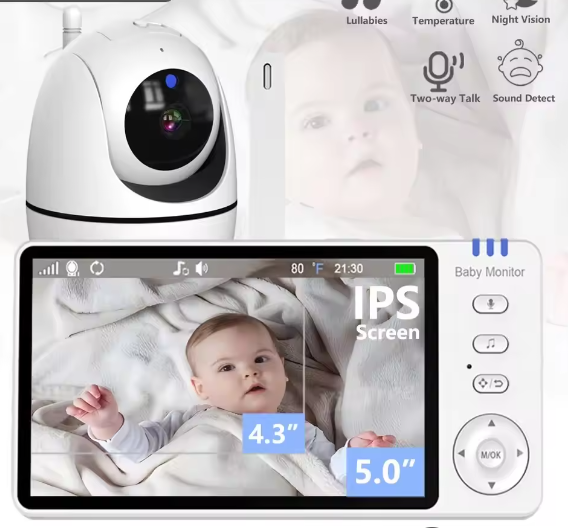 5 Inch Video Babyfoon met Camera – 4x Zoom, Nachtzicht en 2-Weg Audio