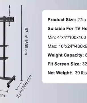 Mobiele TV Standaard met Wielen 32–70 inch – Hoogteverstelbaar met Dubbele Planken