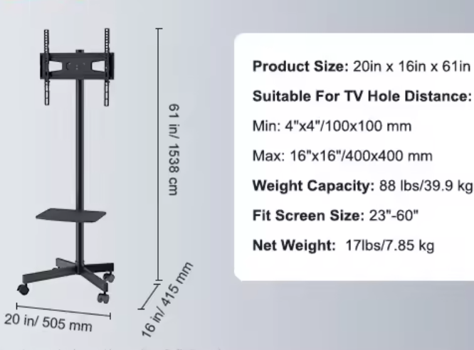 Mobiele TV Standaard met Wielen 32–70 inch – Hoogteverstelbaar met Dubbele Planken