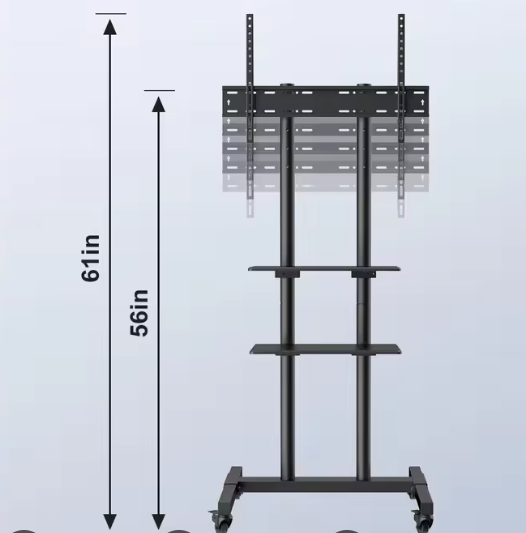 Mobiele TV Standaard met Wielen 32–70 inch – Hoogteverstelbaar met Dubbele Planken