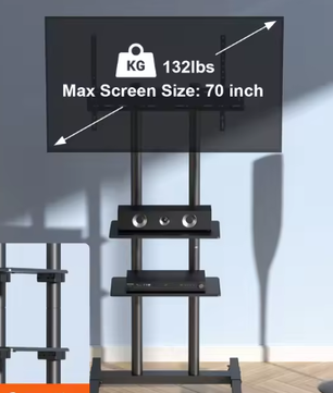 Mobiele TV Standaard met Wielen 32–70 inch – Hoogteverstelbaar met Dubbele Planken