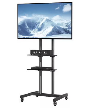 Mobiele TV Standaard met Wielen 32–70 inch – Hoogteverstelbaar met Dubbele Planken