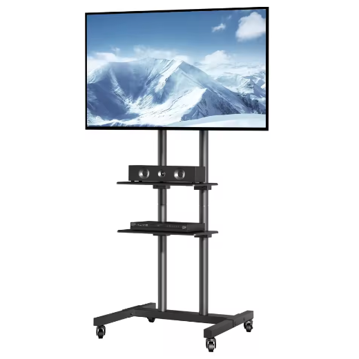 Mobiele TV Standaard met Wielen 32–70 inch – Hoogteverstelbaar met Dubbele Planken