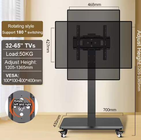 Vloer TV-standaard met Stopcontact – Universele en In Hoogte Verstelbare TV-standaard met Draaifunctie