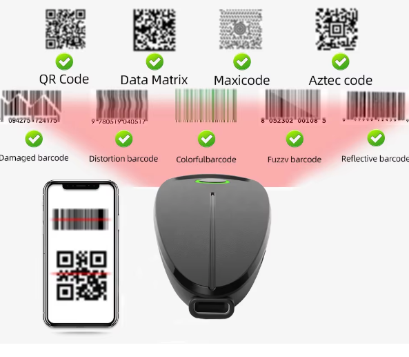 Mini Draadloze 2D Barcodescanner – Bluetooth QR en Barcode Reader met Opslagfunctie