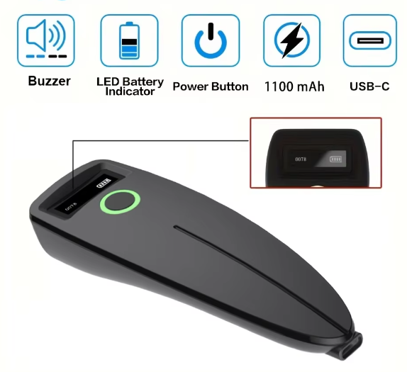 Mini Draadloze 2D Barcodescanner – Bluetooth QR en Barcode Reader met Opslagfunctie