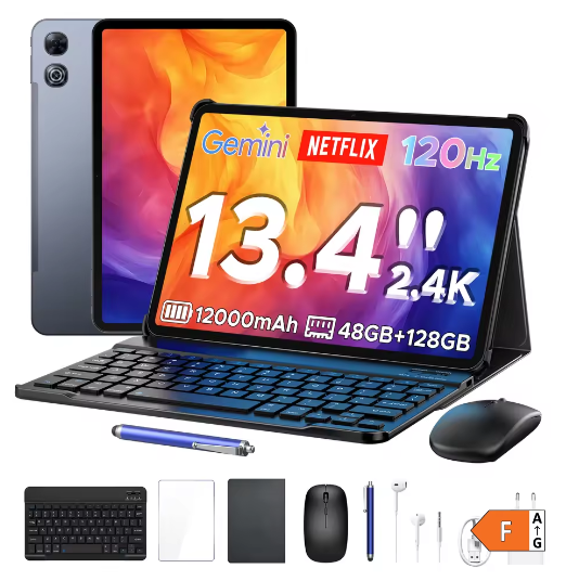 13,4 Inch 2-in-1 Tablet met Android 16 – 2.4K Scherm, 48GB RAM en 12000mAh Batterij