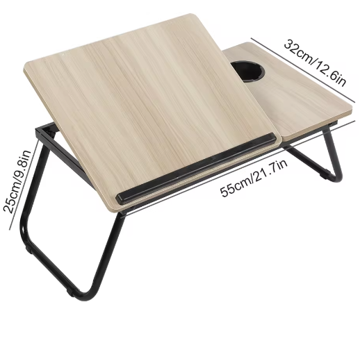 Verstelbaar Opklapbaar Laptopbureau met Bekerhouder voor Bed en Bank – Draagbare Multifunctionele Bedtafel voor Werken en Studeren