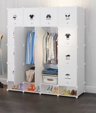 Modulaire Opbergkast met 16 Vakken – Kunststof Kleding- & Schoenenkast, 147×36×162 cm