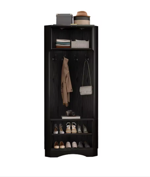 Moderne Garderobeset – Houten Halgarderobe met 4 Haken, 53×53×180 cm, Zwart