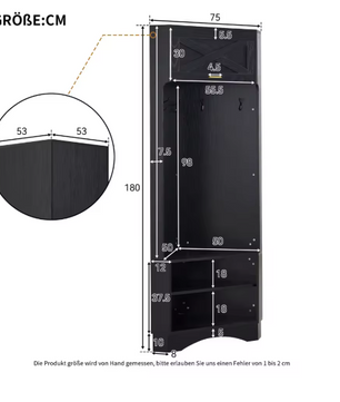 Moderne Garderobeset – Houten Halgarderobe met 4 Haken, 53×53×180 cm, Zwart