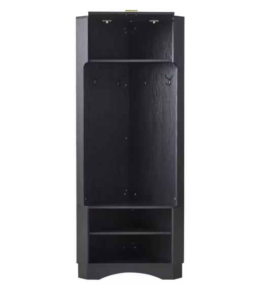 Moderne Garderobeset – Houten Halgarderobe met 4 Haken, 53×53×180 cm, Zwart