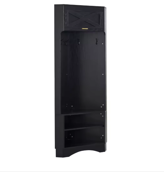 Moderne Garderobeset – Houten Halgarderobe met 4 Haken, 53×53×180 cm, Zwart