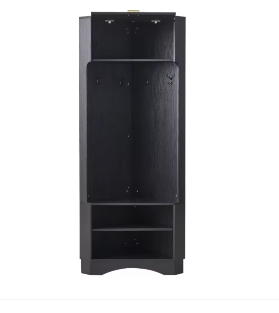 Moderne Garderobeset – Houten Halgarderobe met 4 Haken, 53×53×180 cm, Zwart