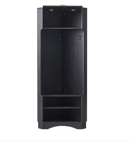 Moderne Garderobeset – Houten Halgarderobe met 4 Haken, 53×53×180 cm, Zwart