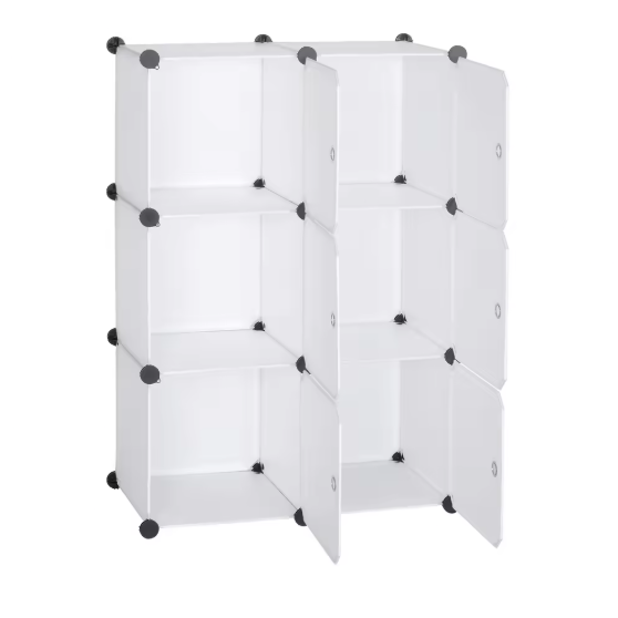 DIY Kunststof Kledingkast – Opbergkast met 6 Compartimenten & Deuren, 96×96×30 cm