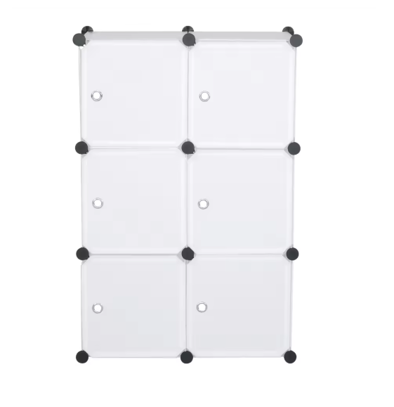 DIY Kunststof Kledingkast – Opbergkast met 6 Compartimenten & Deuren, 96×96×30 cm
