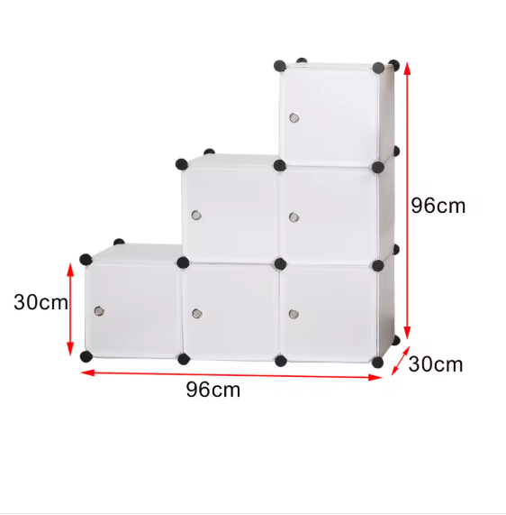 DIY Kunststof Kledingkast – Opbergkast met 6 Compartimenten & Deuren, 96×96×30 cm