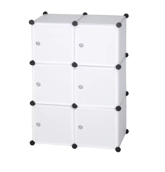 DIY Kunststof Kledingkast – Opbergkast met 6 Compartimenten & Deuren, 96×96×30 cm