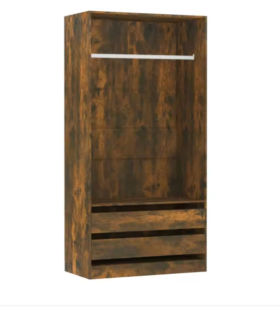 Eiken Kledingkast – Houten Opbergkast met Lades & Kledingrail, 100×50×200 cm