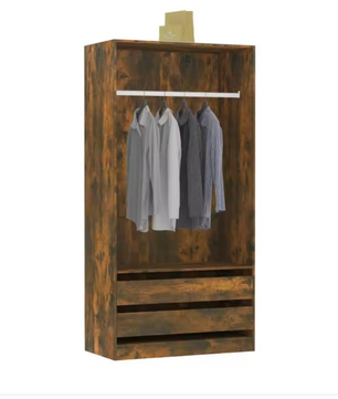 Eiken Kledingkast – Houten Opbergkast met Lades & Kledingrail, 100×50×200 cm
