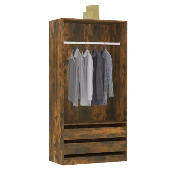 Eiken Kledingkast – Houten Opbergkast met Lades & Kledingrail, 100×50×200 cm