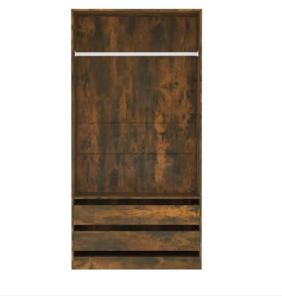 Eiken Kledingkast – Houten Opbergkast met Lades & Kledingrail, 100×50×200 cm