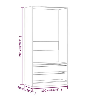 Eiken Kledingkast – Houten Opbergkast met Lades & Kledingrail, 100×50×200 cm