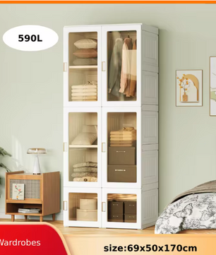 Draagbare Opvouwbare Kledingkast – 590L Opbergkast, Wit, 69×50×170 cm
