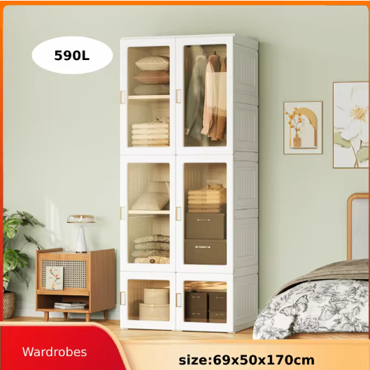 Draagbare Opvouwbare Kledingkast – 590L Opbergkast, Wit, 69×50×170 cm