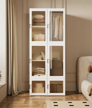Draagbare Opvouwbare Kledingkast – 590L Opbergkast, Wit, 69×50×170 cm
