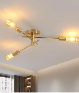 Gouden Plafondlamp met 3 E27 Fittingen – Retro Industriële Stijl