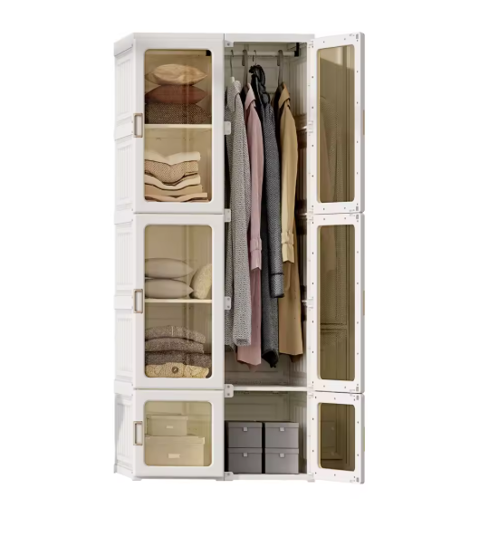 Draagbare Opvouwbare Kledingkast – 590L Opbergkast, Wit, 69×50×170 cm