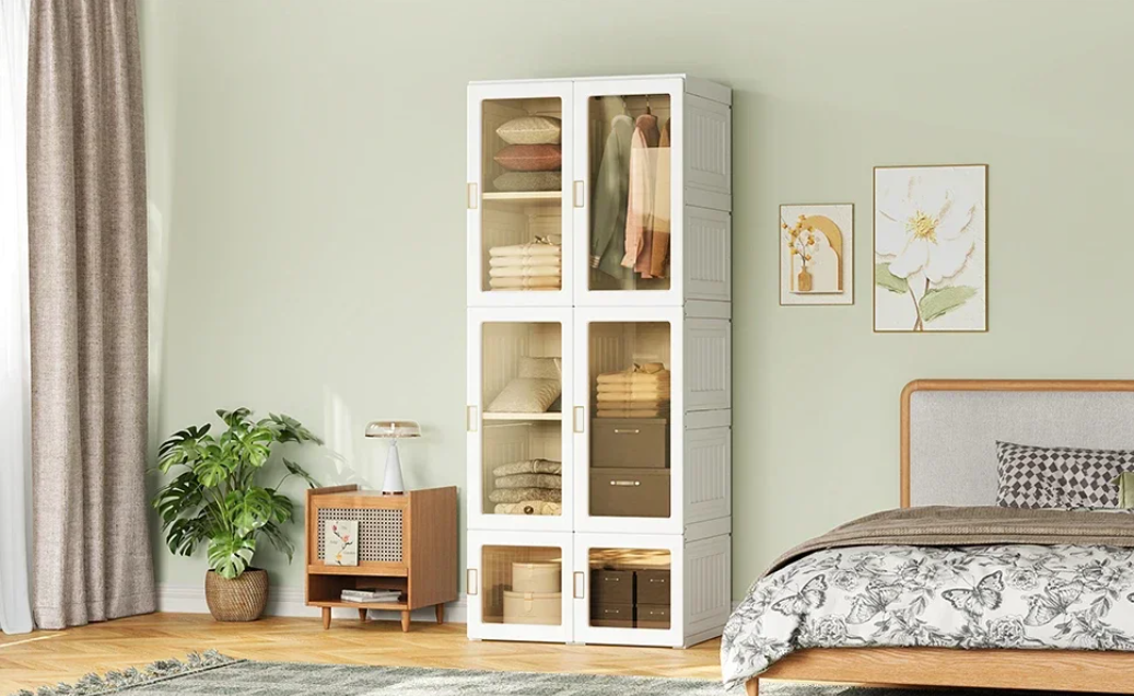 Draagbare Opvouwbare Kledingkast – 590L Opbergkast, Wit, 69×50×170 cm