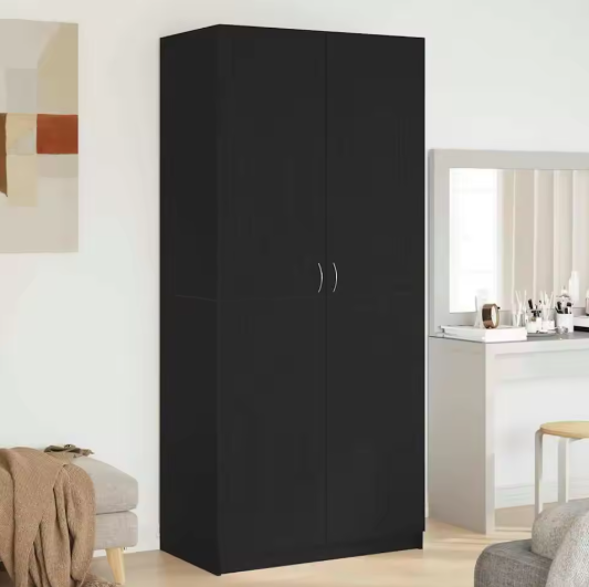 Zwarte Kledingkast met Deur – 90×52×200 cm, Stijlvolle Opbergkast voor Slaapkamer & Woonkamer