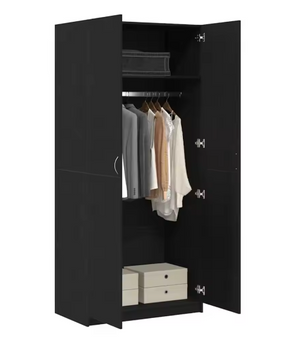 Zwarte Kledingkast met Deur – 90×52×200 cm, Stijlvolle Opbergkast voor Slaapkamer & Woonkamer