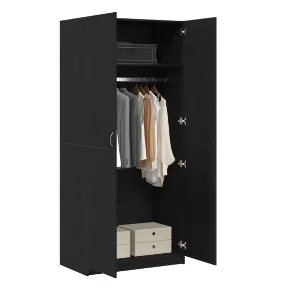 Zwarte Kledingkast met Deur – 90×52×200 cm, Stijlvolle Opbergkast voor Slaapkamer & Woonkamer