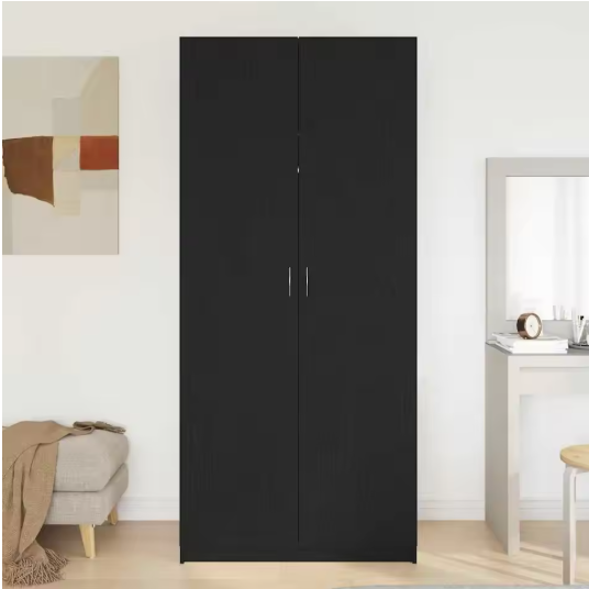 Zwarte Kledingkast met Deur – 90×52×200 cm, Stijlvolle Opbergkast voor Slaapkamer & Woonkamer