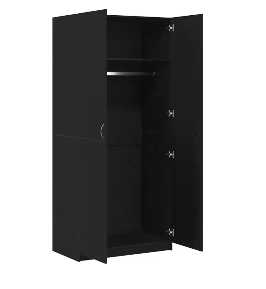 Zwarte Kledingkast met Deur – 90×52×200 cm, Stijlvolle Opbergkast voor Slaapkamer & Woonkamer