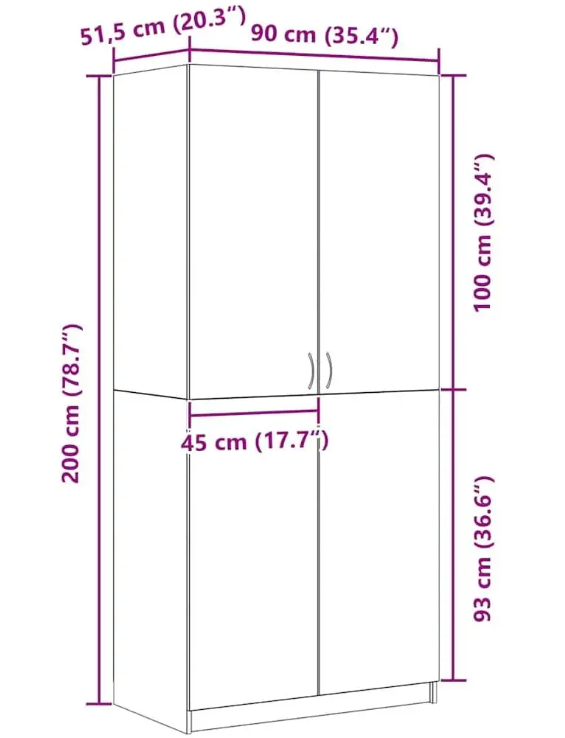 Zwarte Kledingkast met Deur – 90×52×200 cm, Stijlvolle Opbergkast voor Slaapkamer & Woonkamer